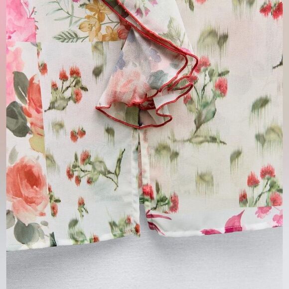 ZARA RUFFLED FLORAL PRINTED BLOUSE - Picture 6 of 7